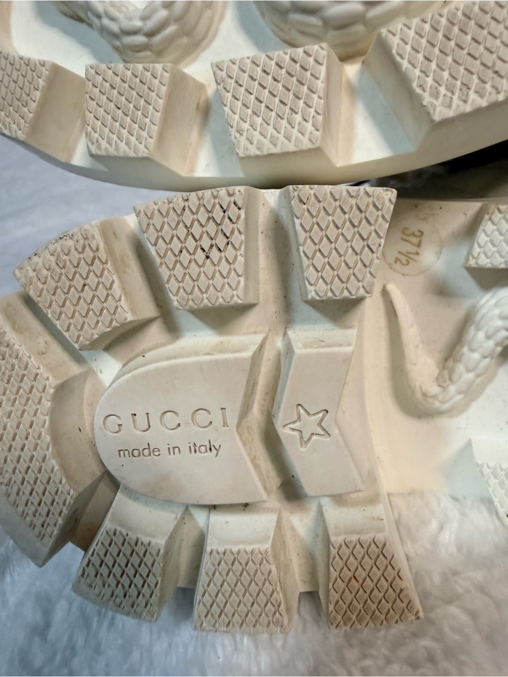 Gucci White Quilted Lace-Up Platform Ankle Boots with Red and Blue Stripe - Picture 11 of 16